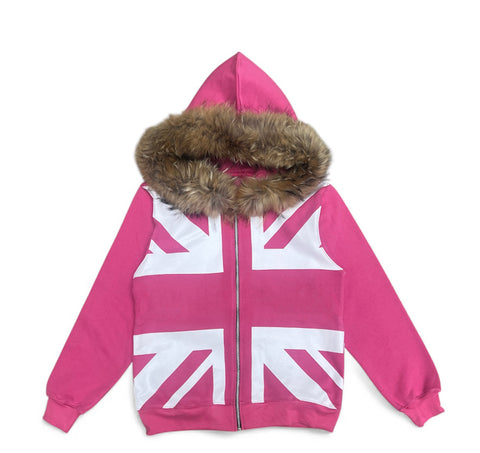 Pink Union Jack Fur Hoodie