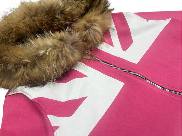 Pink Union Jack Fur Hoodie